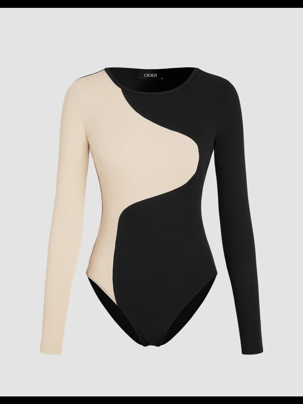 Cider Two-Tone Black & Beige Long-Sleeve Bodysuit